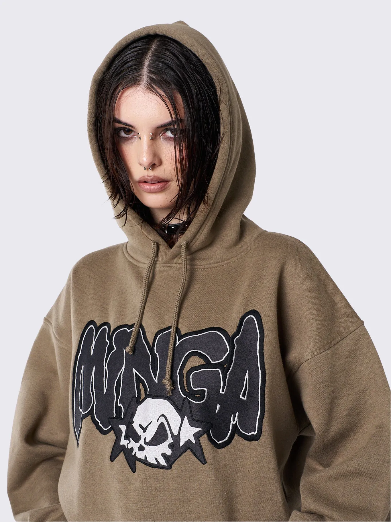 Minga Skull Khaki Graphic Hoodie | Parallel