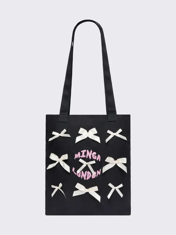 Whimsy Bows Black Tote Bag made by Minga London