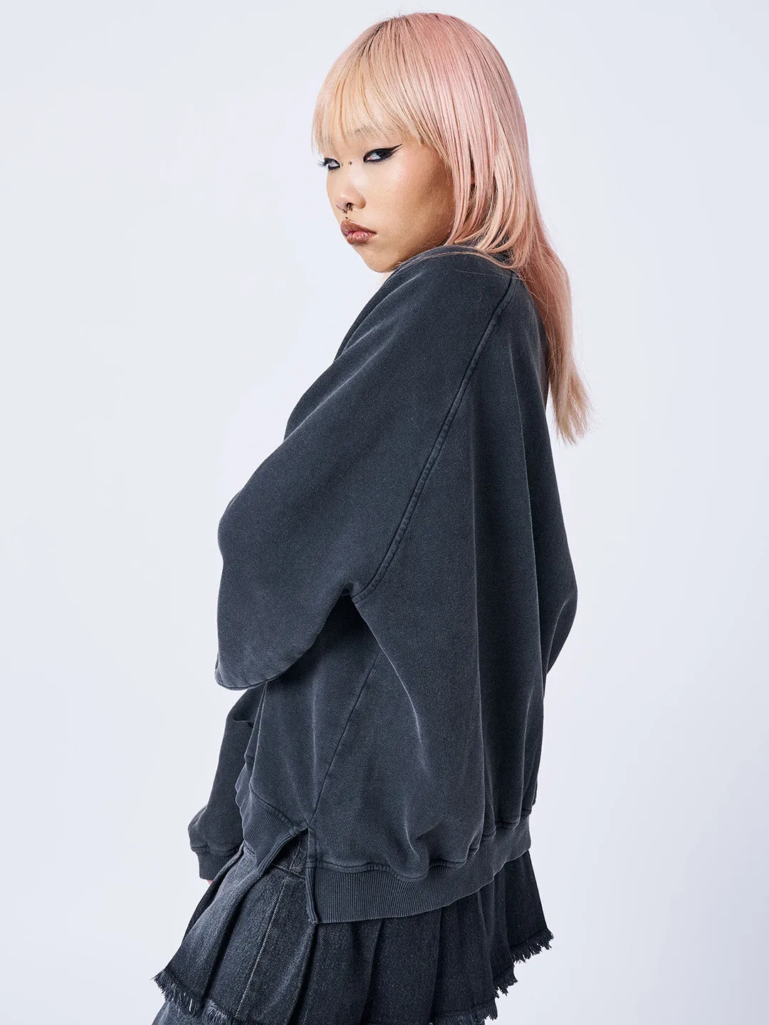 Don’t Cross Kitty Black Graphic Sweatshirt sold by Minga London product image thumbnail 5