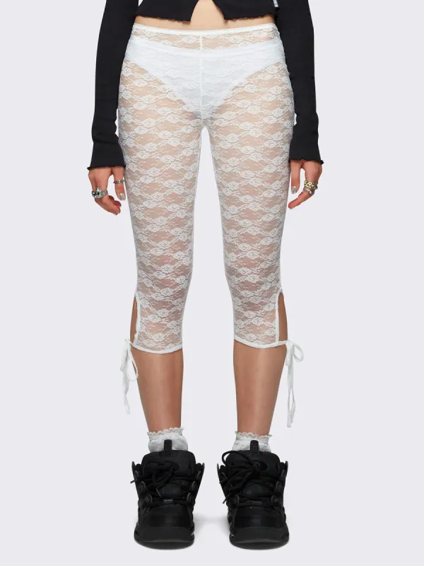 Elara White Lace Capri Leggings sold by Minga London