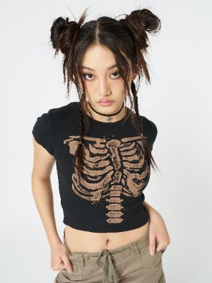Skeleton Black Baby Tee sold by Minga London