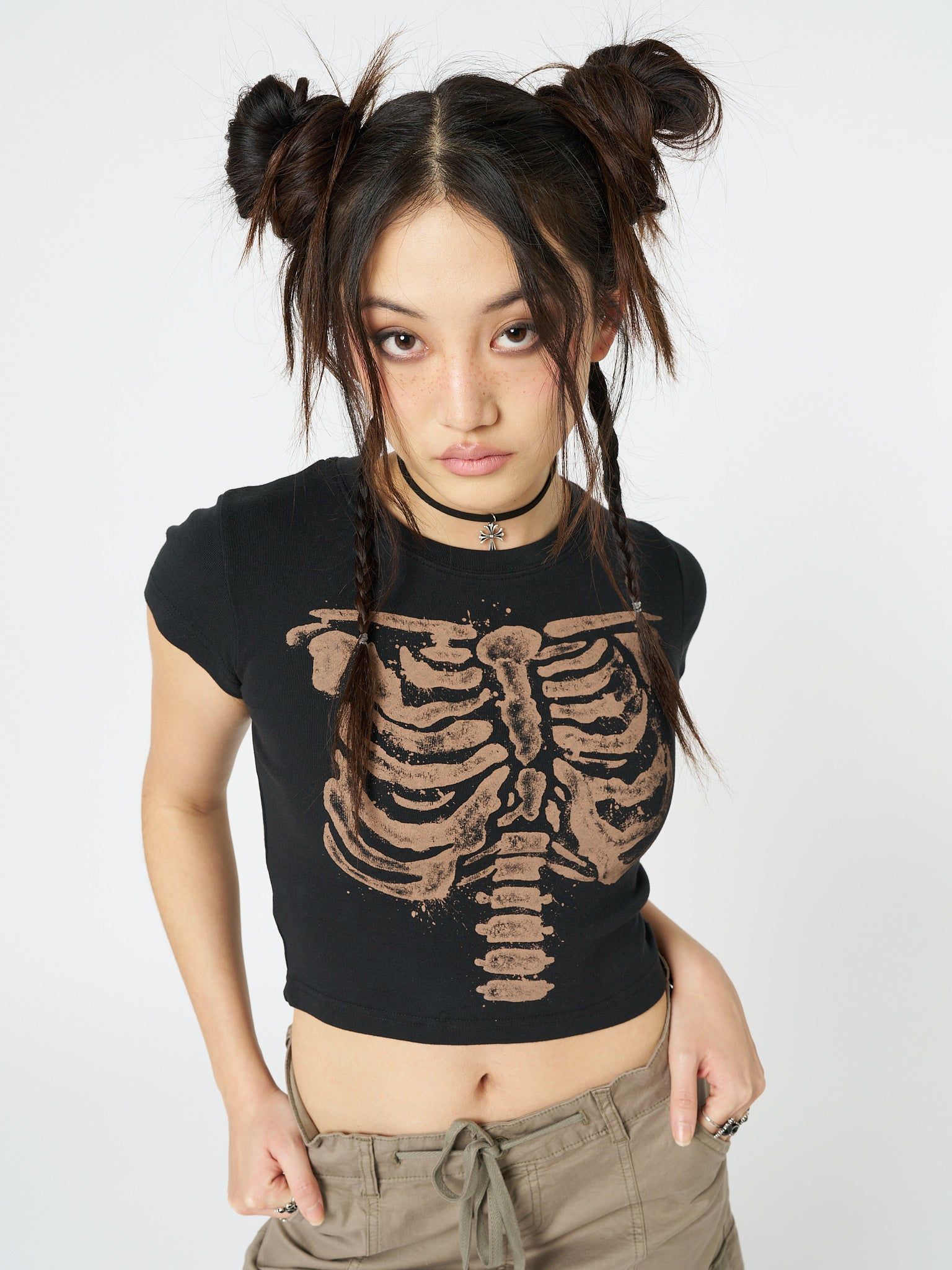 Skeleton Black Baby Tee sold by Minga London