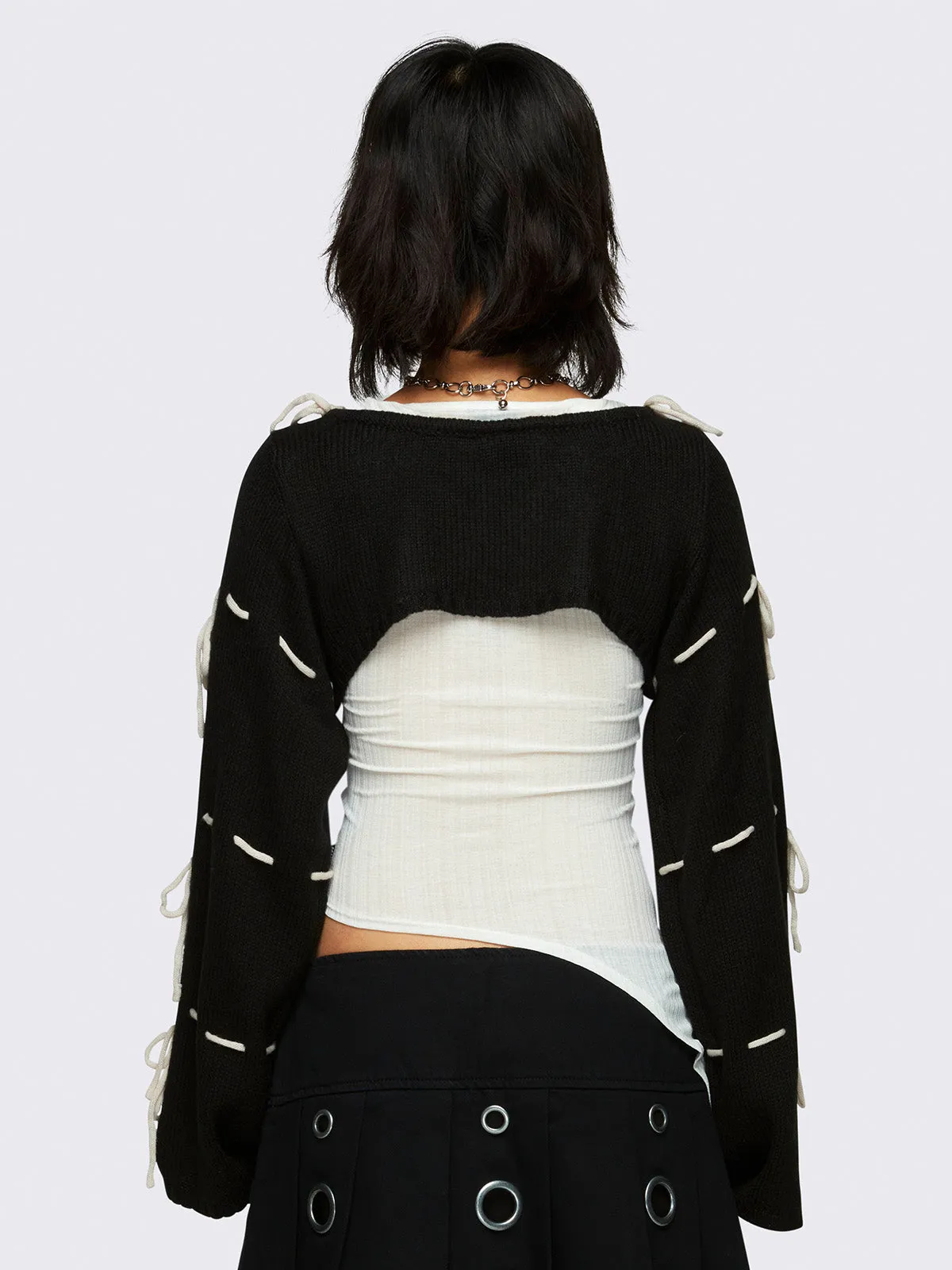 Aurora Black Bows Knitted Shrug sold by Minga London product image thumbnail 4