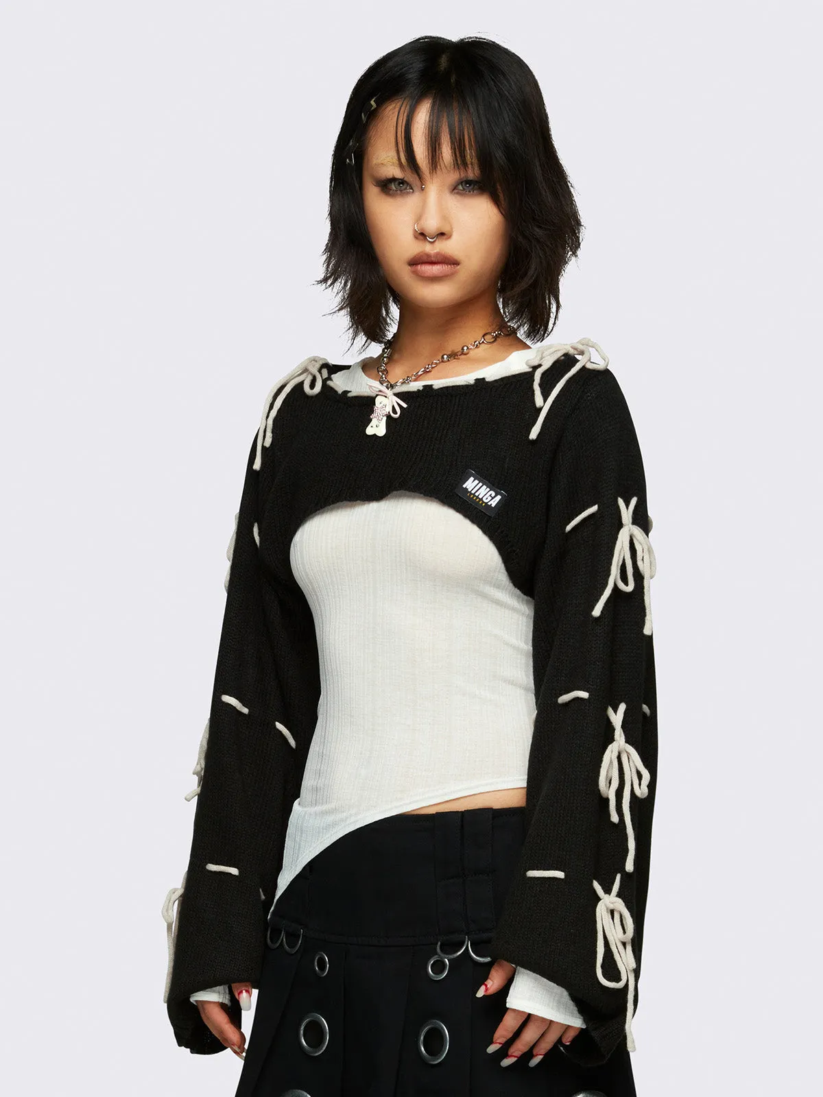 Aurora Black Bows Knitted Shrug sold by Minga London product image thumbnail 5