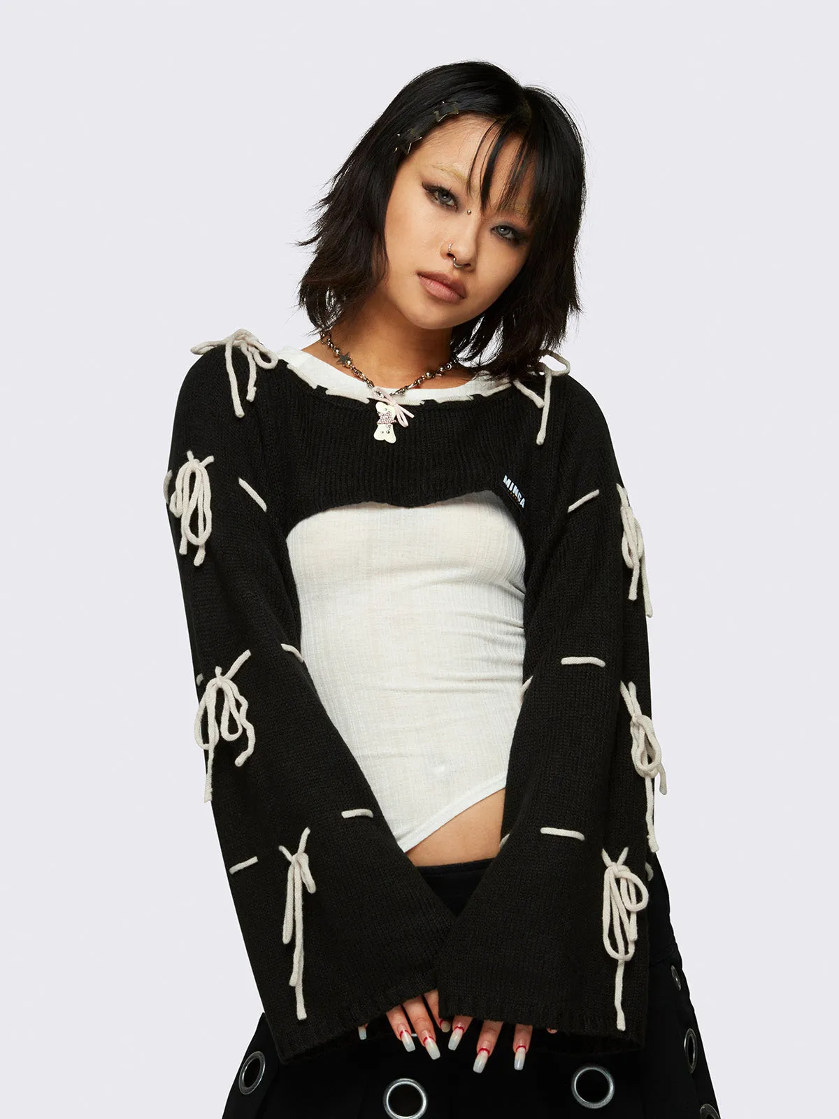 Aurora Black Bows Knitted Shrug sold by Minga London product image thumbnail 2