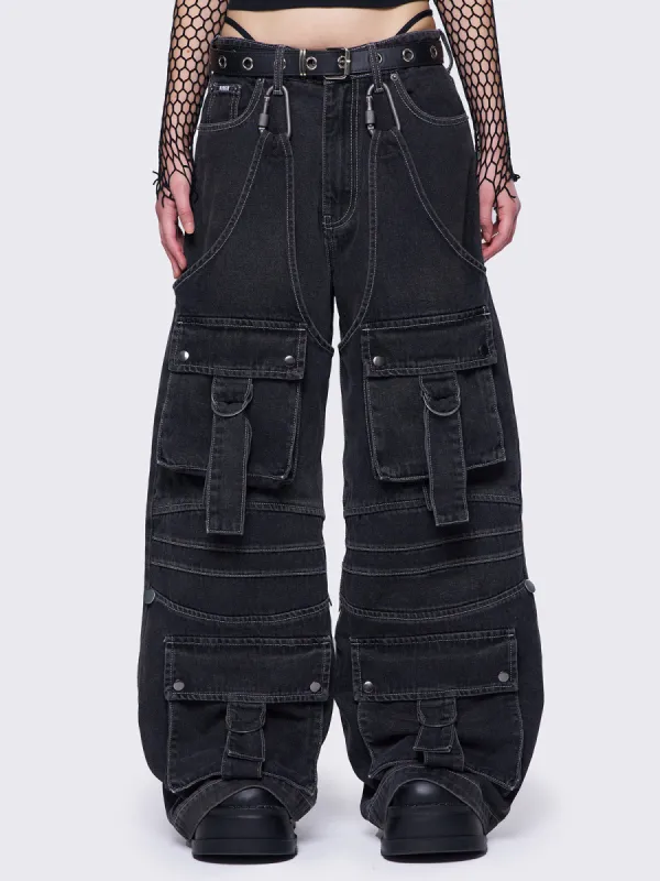 Jet Black Cargo Jeans sold by Minga London