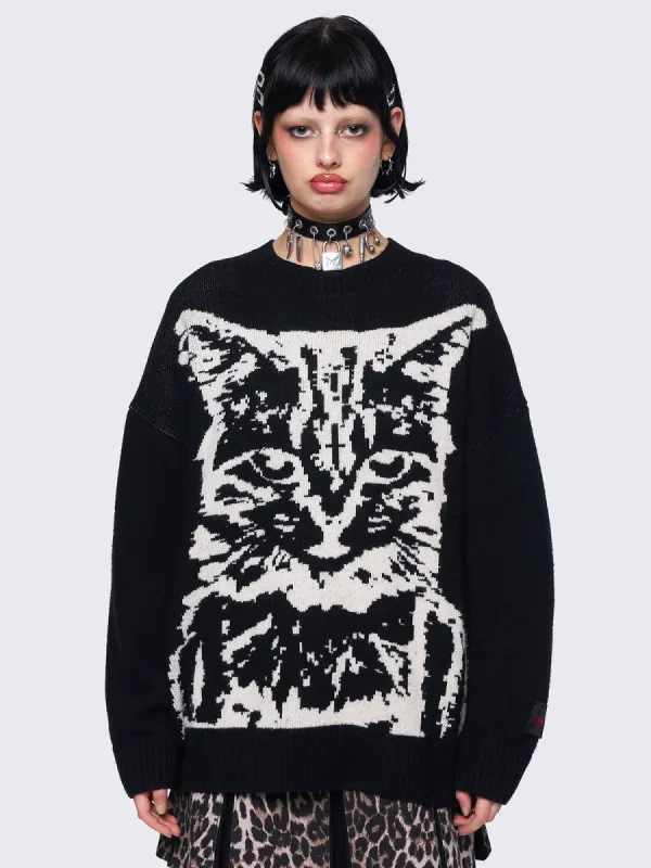 Cyber Kitty Swirl Graphic Knit Sweater | Parallel