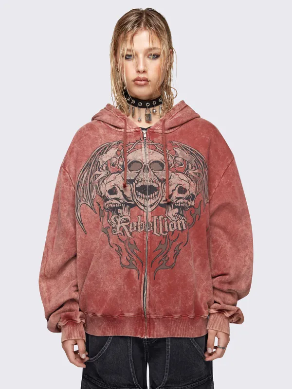 Rebellion Washed Zip Up Hoodie sold by Minga London