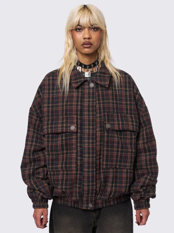Ava Plaid Bomber Jacket sold by Minga London