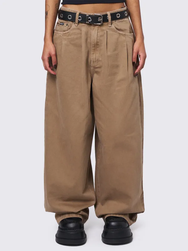 Ollie Beige Baggy Pants sold by Minga London