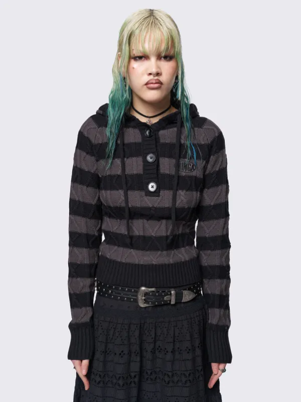 Noir Striped Knitted Hoodie sold by Minga London