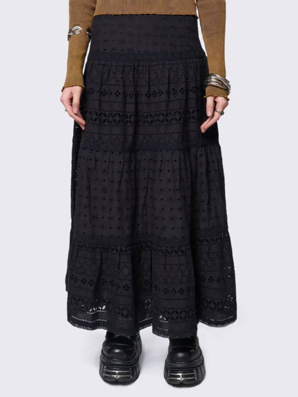 Ophelia Black Maxi Skirt sold by Minga London