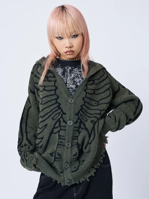 X-Ray Jacquard Green Hooded Knit Cardigan sold by Minga London