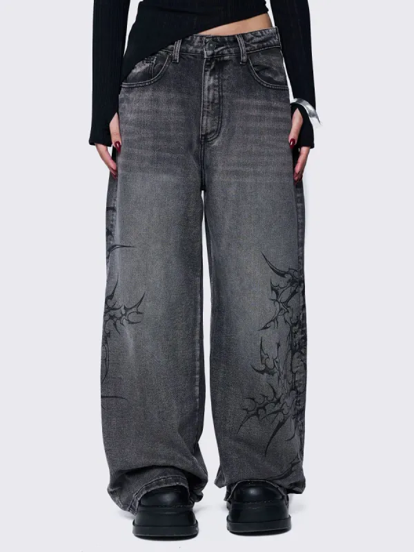 Blaze Grey Graphic Baggy Jeans sold by Minga London
