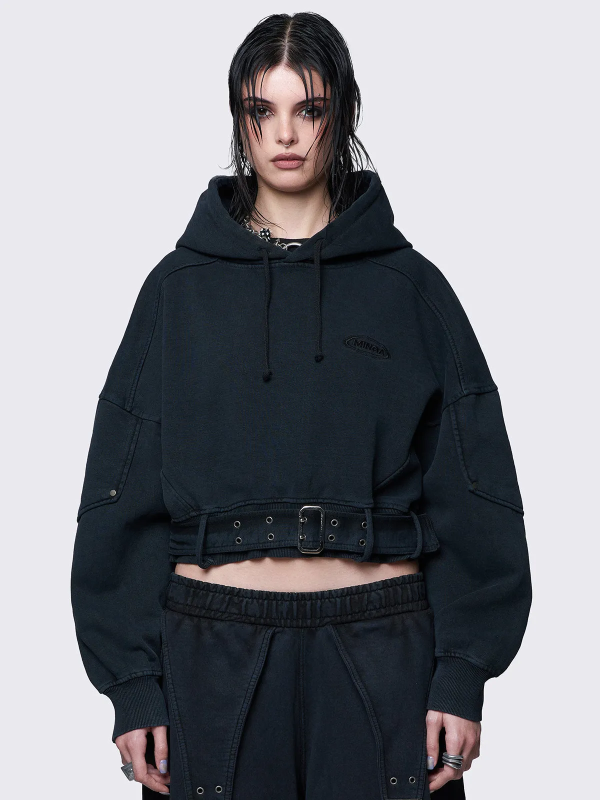 Ash Washed Cropped Hoodie sold by Minga London