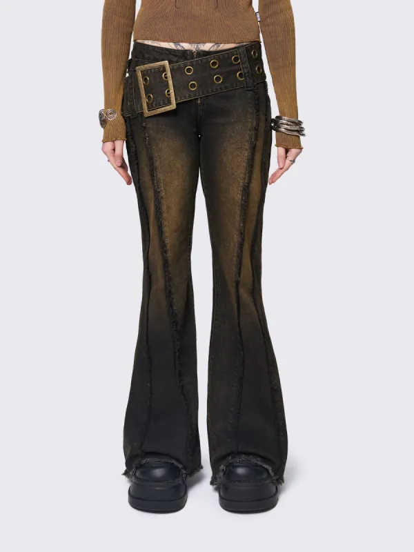 Gia Overdye Belted Flared Jeans sold by Minga London