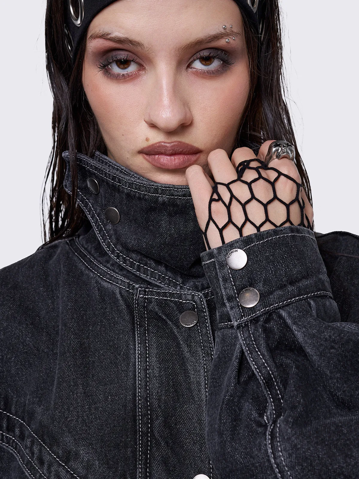 Joy Black Denim Bomber Jacket sold by Minga London product image thumbnail 3