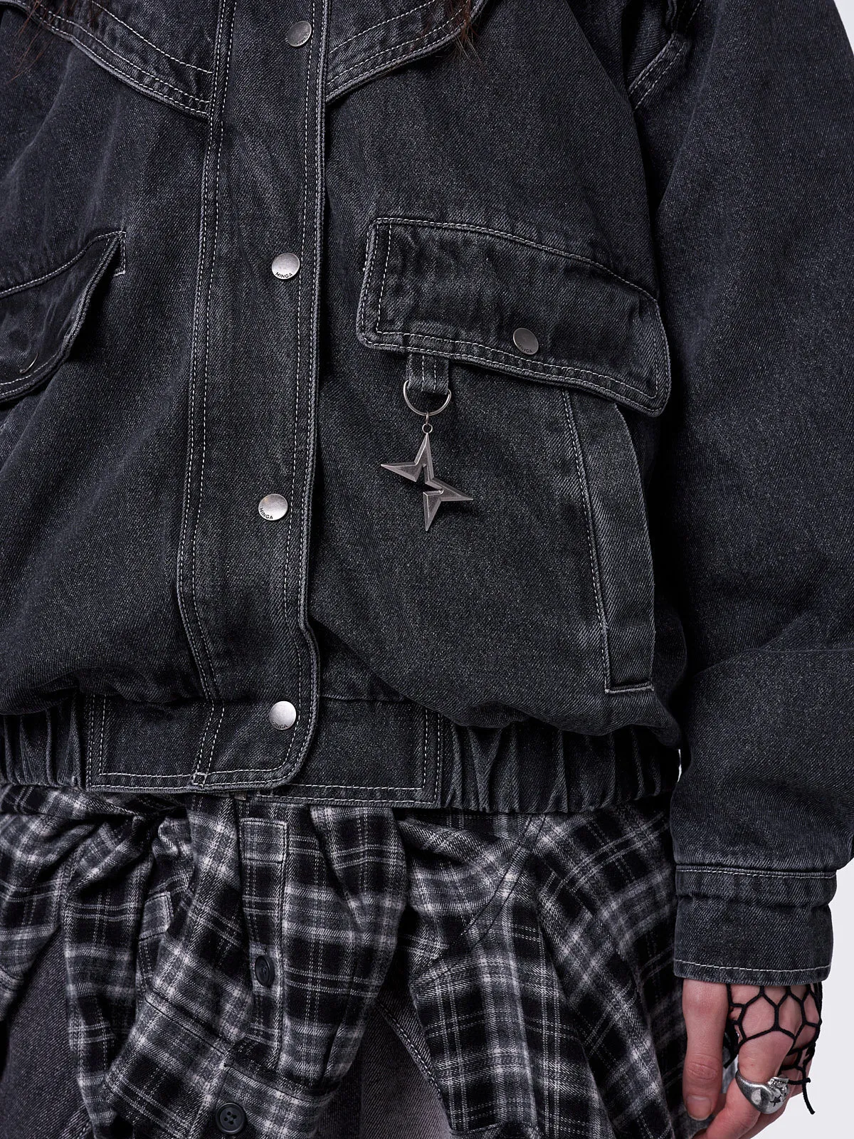 Joy Black Denim Bomber Jacket sold by Minga London product image thumbnail 5