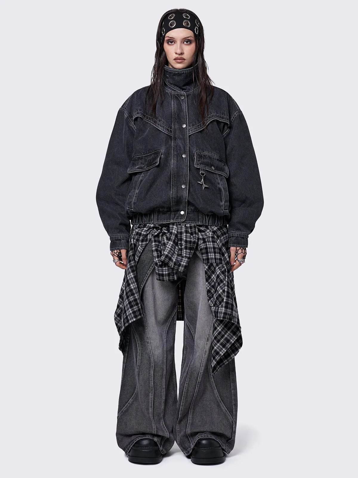 Joy Black Denim Bomber Jacket sold by Minga London product image thumbnail 2