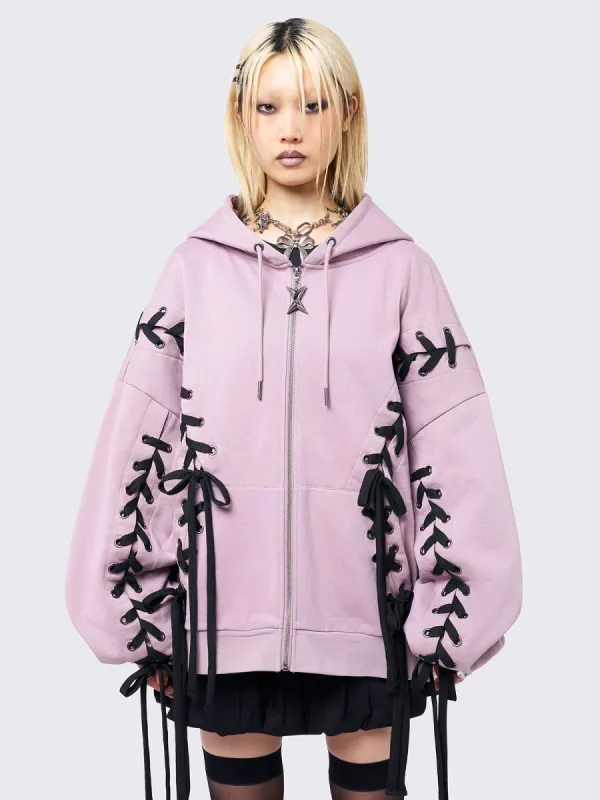 Mia Pink Zip Up Hoodie sold by Minga London