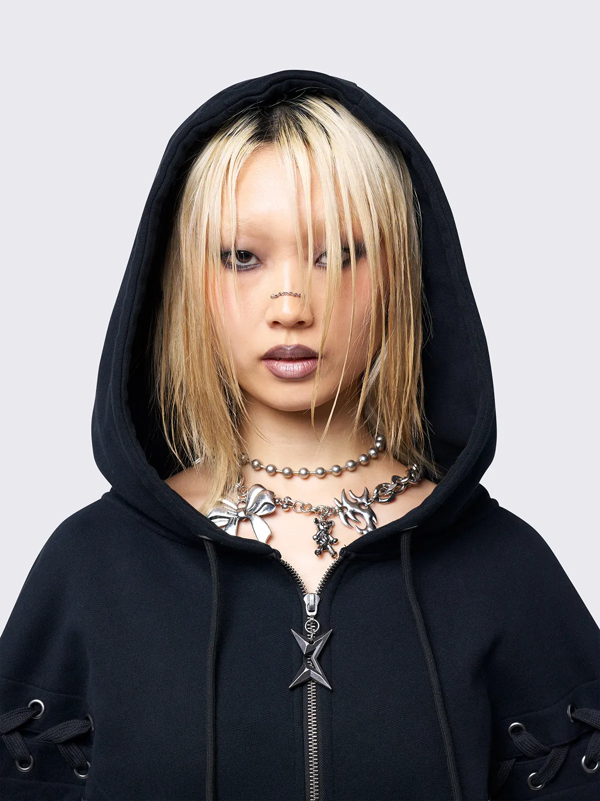 Mia Black Zip Up Hoodie sold by Minga London product image thumbnail 4