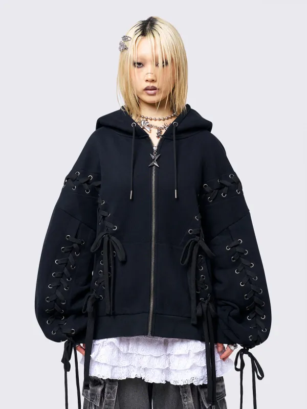 Mia Black Zip Up Hoodie sold by Minga London
