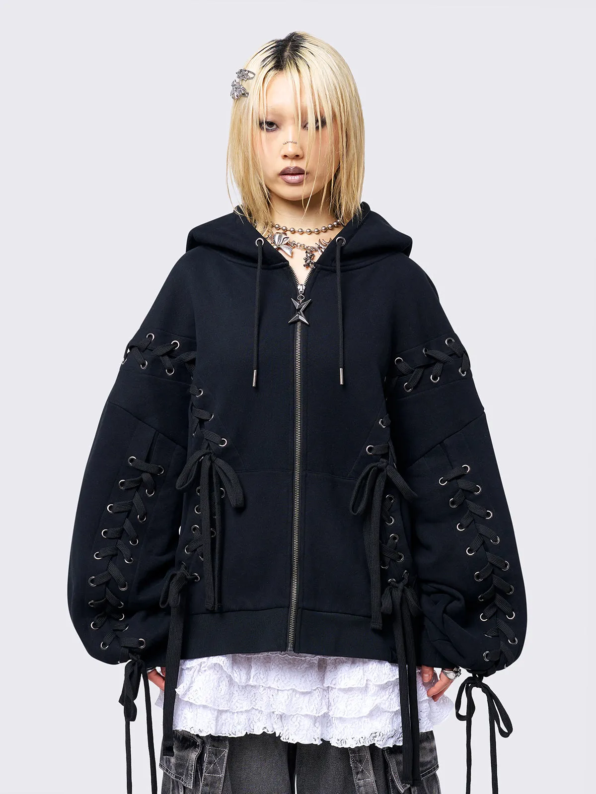 Mia Black Zip Up Hoodie sold by Minga London