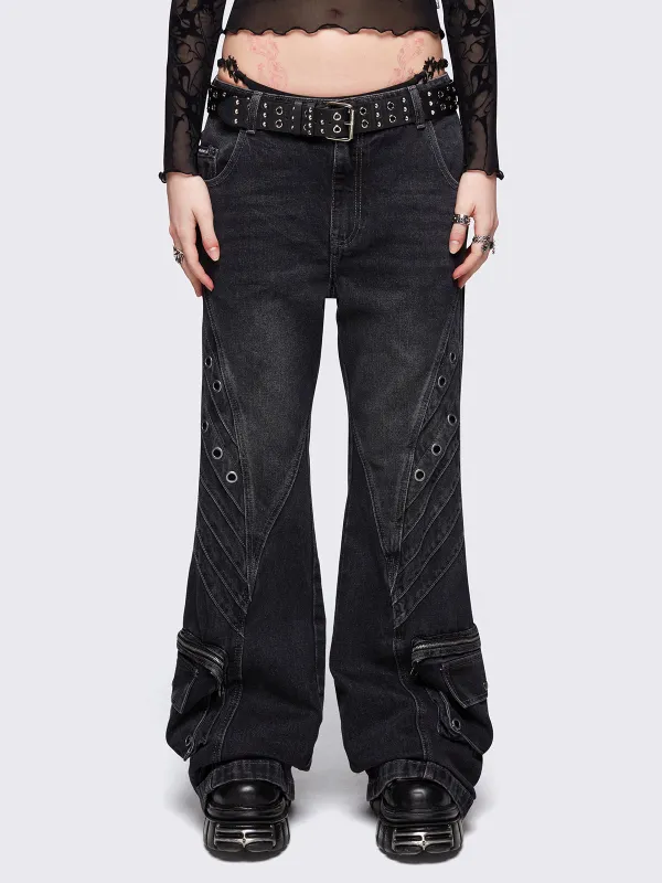 Crush Black Baggy Flared Jeans sold by Minga London