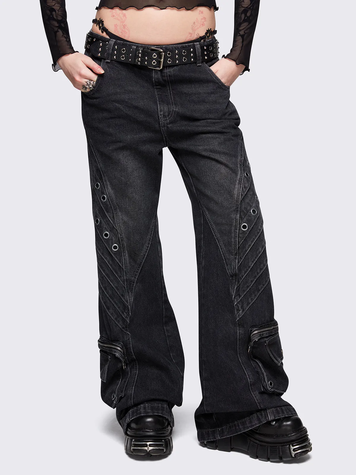 Crush Black Baggy Flared Jeans sold by Minga London product image thumbnail 4