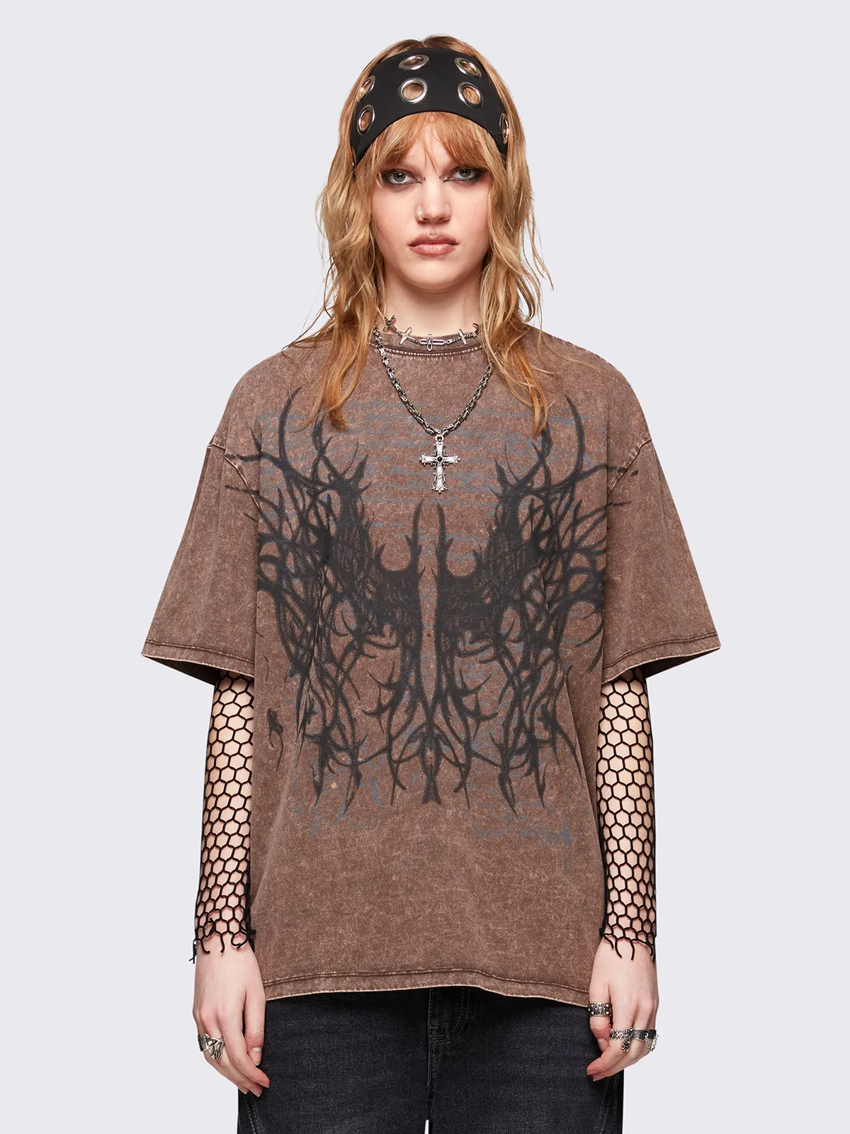 Wingfall Brown Washed T-Shirt sold by Minga London