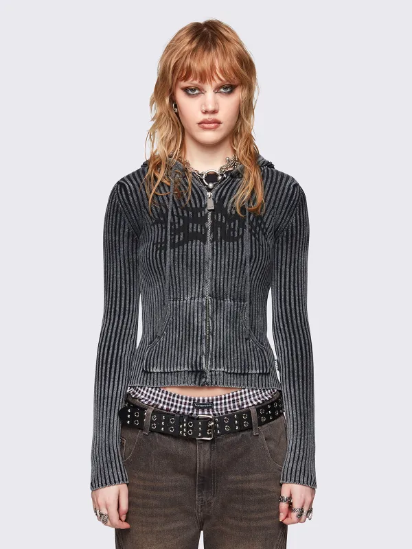 Kai Grey Knitted Zip-Up Hoodie sold by Minga London
