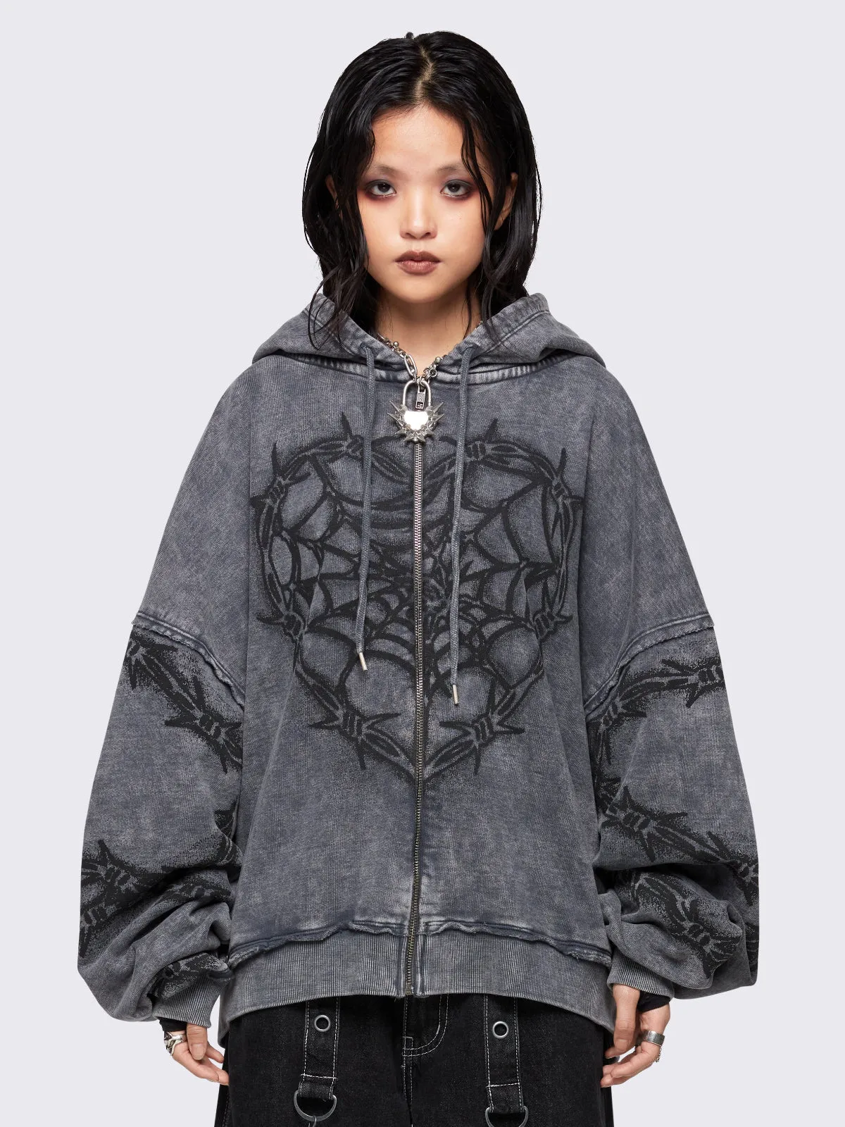 Love Web Washed Zip Up Hoodie sold by Minga London