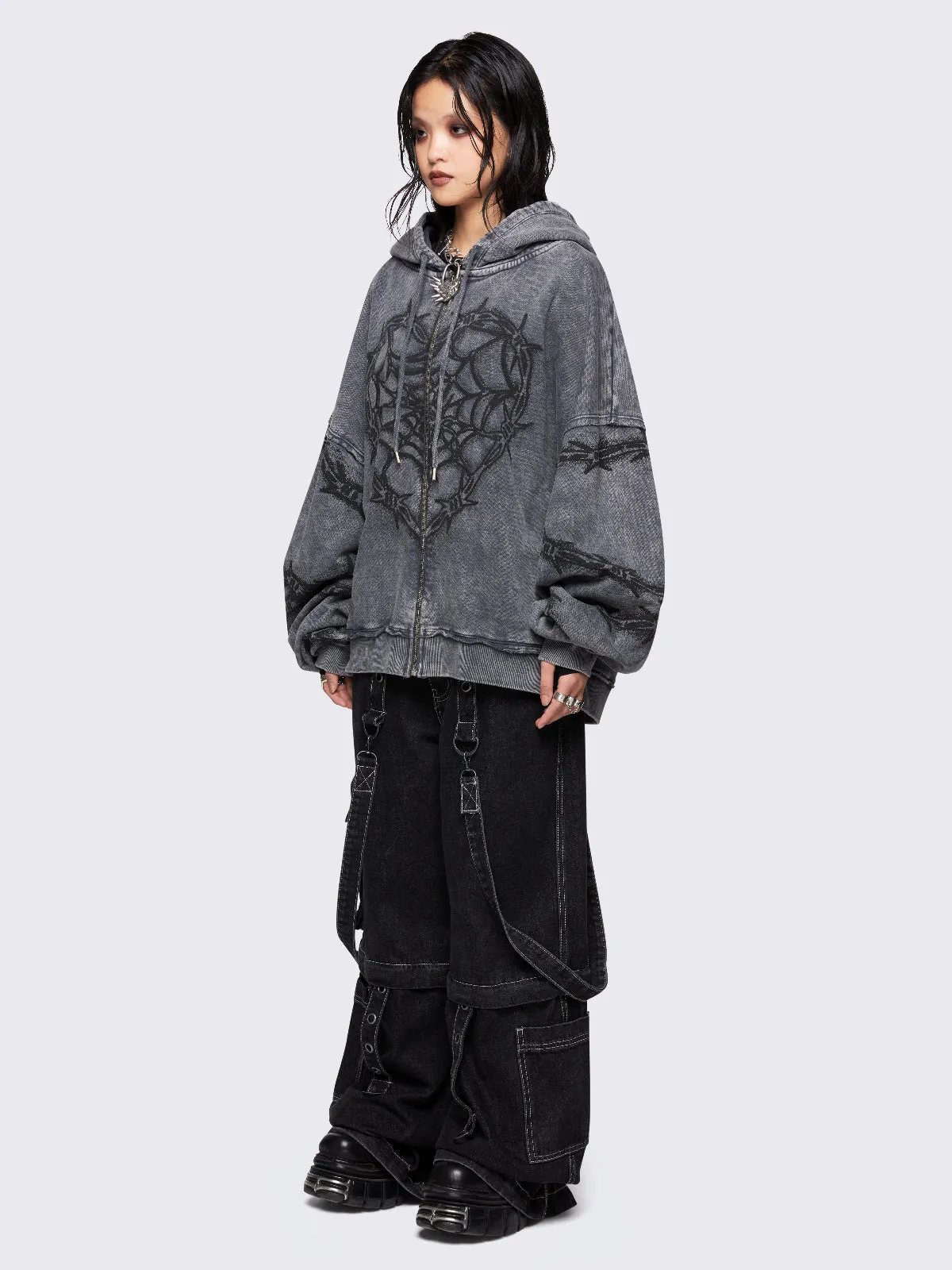 Love Web Washed Zip Up Hoodie sold by Minga London product image thumbnail 5