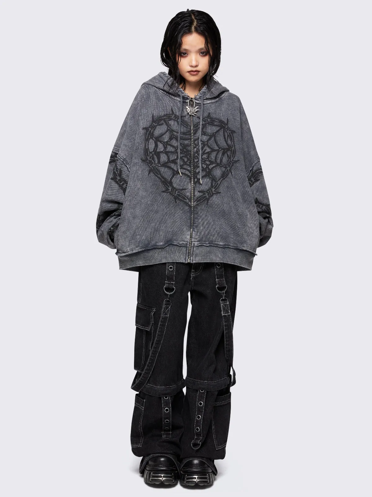 Love Web Washed Zip Up Hoodie sold by Minga London product image thumbnail 2