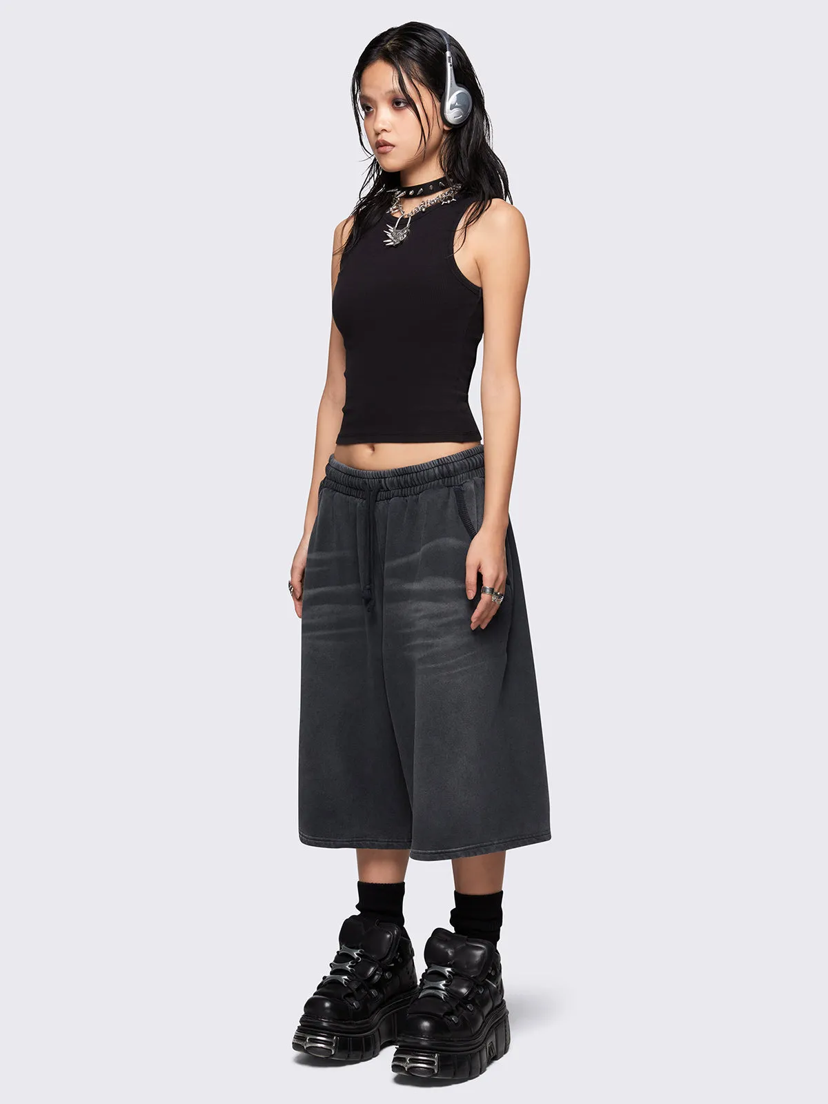 Lex Black Washed Sweat Shorts sold by Minga London product image thumbnail 5