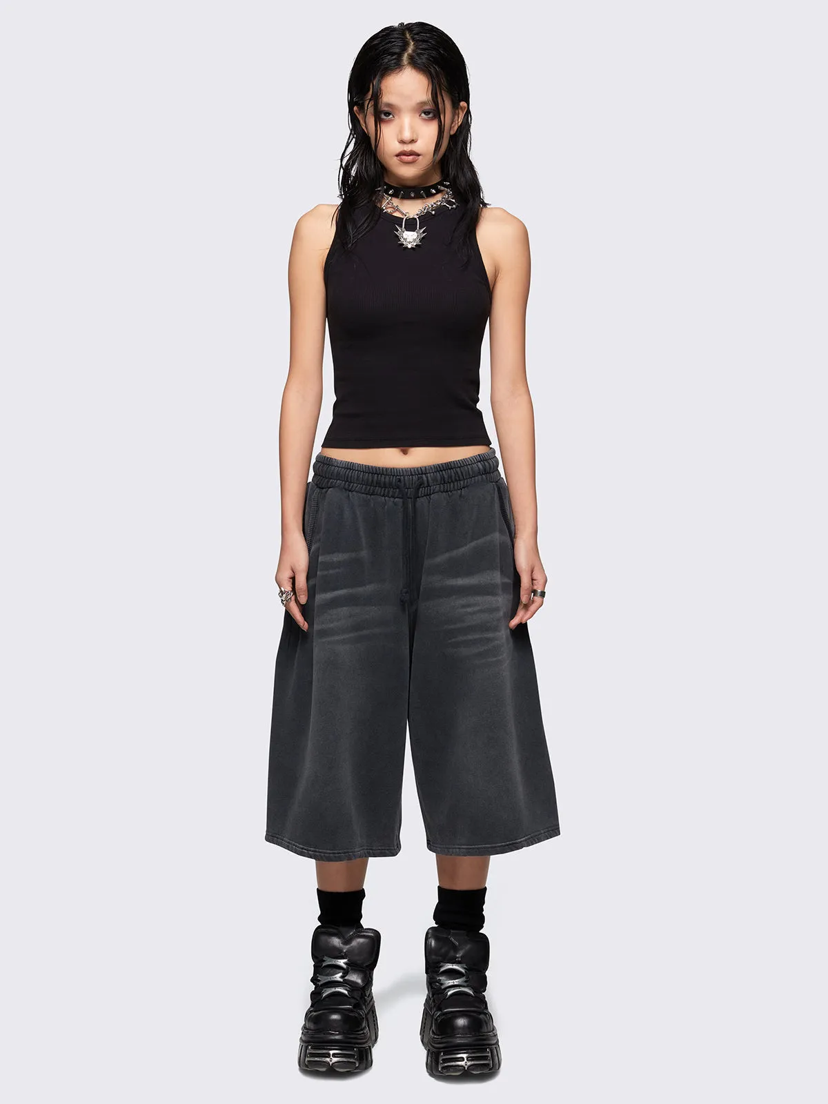 Lex Black Washed Sweat Shorts sold by Minga London product image thumbnail 2
