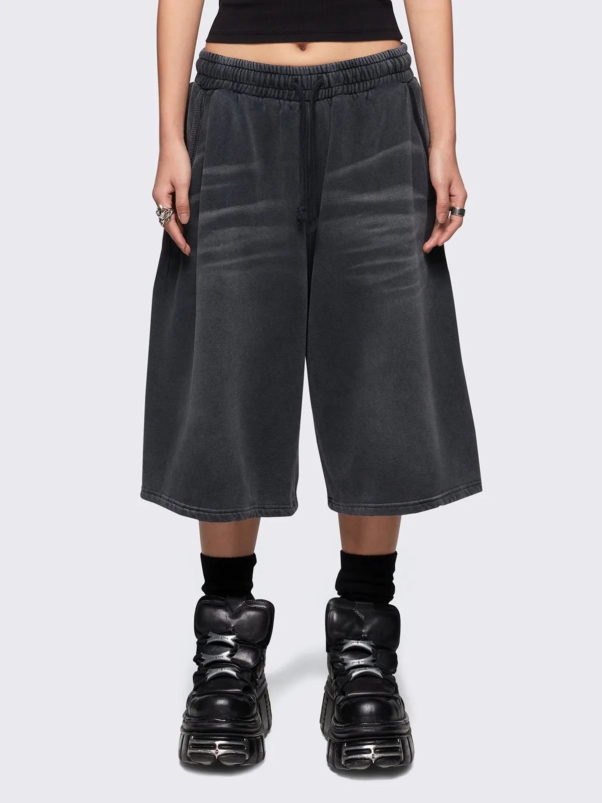 Lex Black Washed Sweat Shorts sold by Minga London