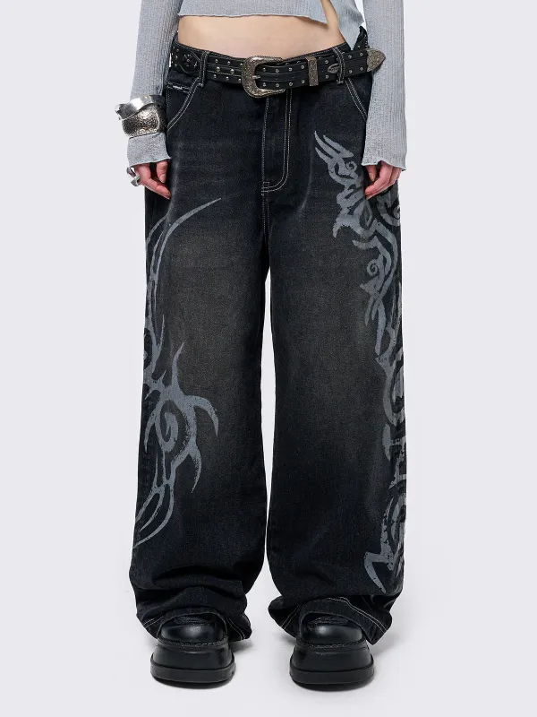 Rave Graphic Baggy Jeans sold by Minga London
