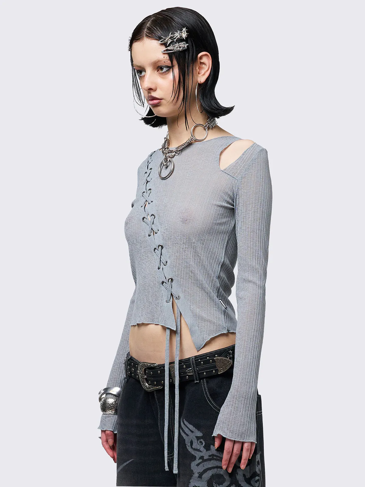 Aryana Grey Cut-Out Top sold by Minga London product image thumbnail 3