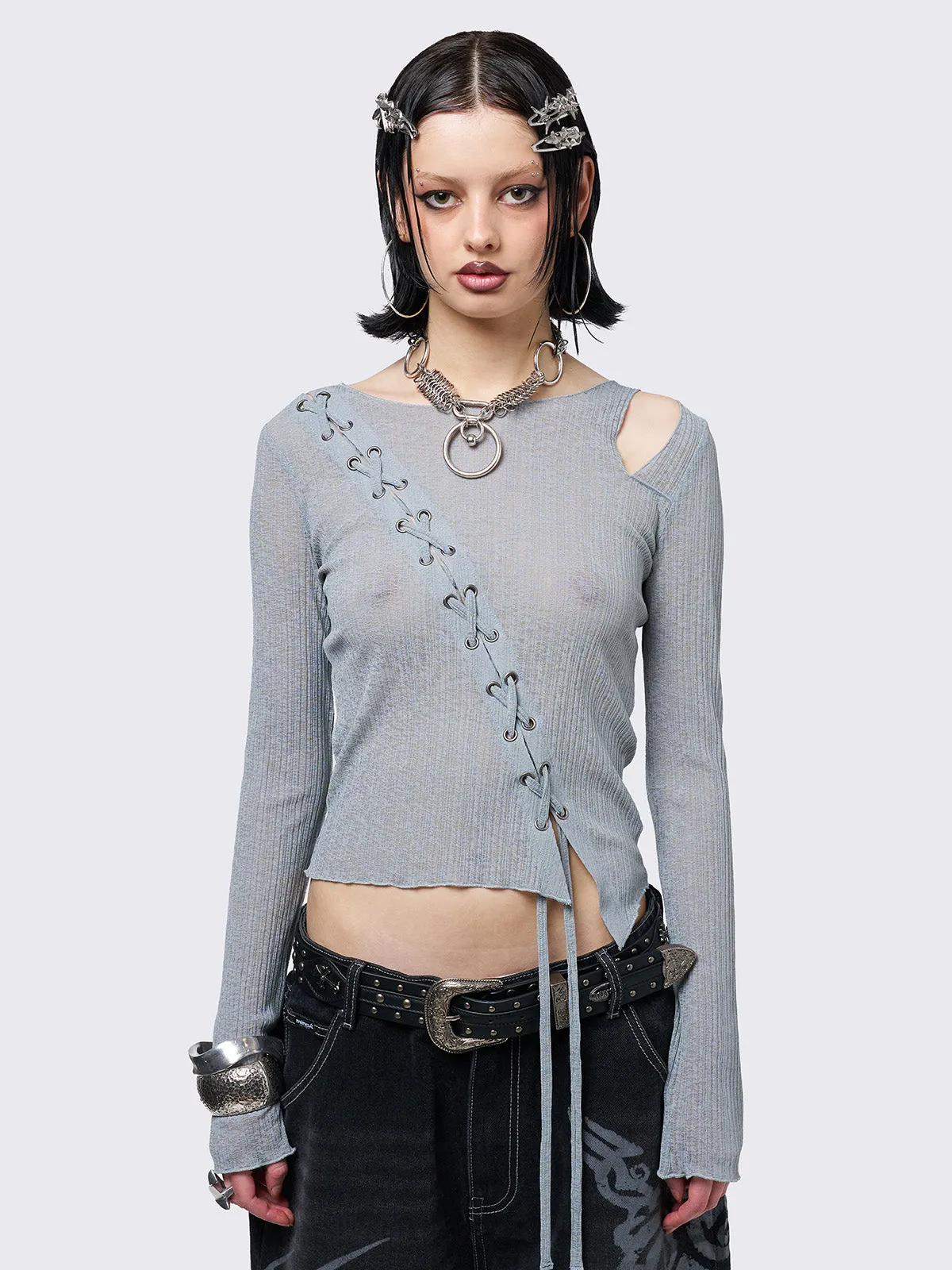 Aryana Grey Cut-Out Top sold by Minga London
