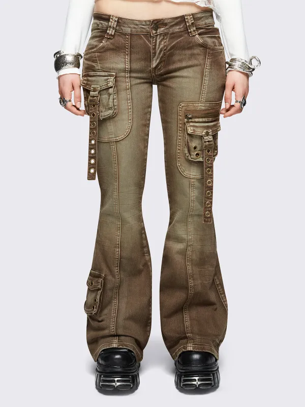 Elsie Brown Flared Jeans sold by Minga London