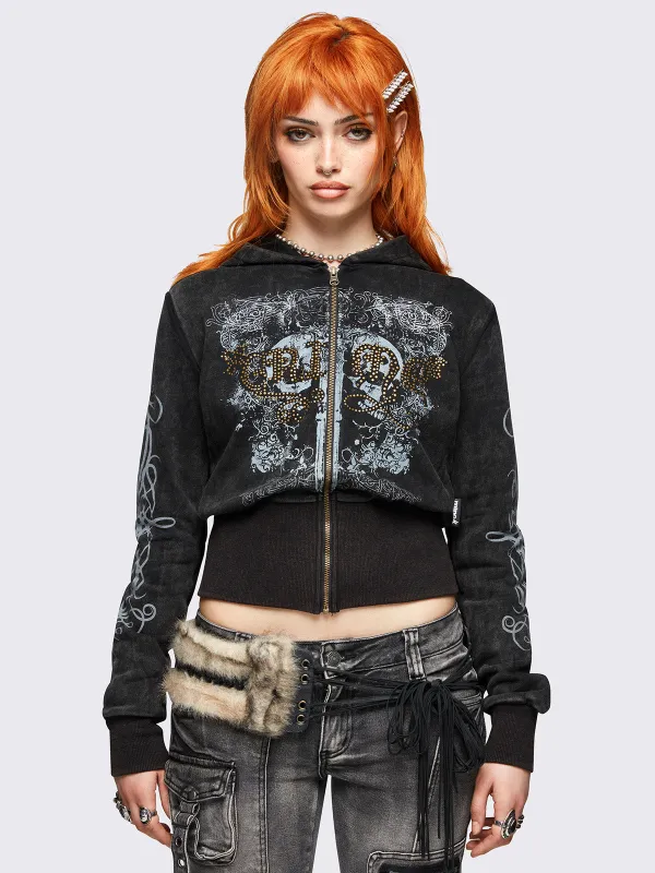 Grime Washed Zip Up Hoodie sold by Minga London