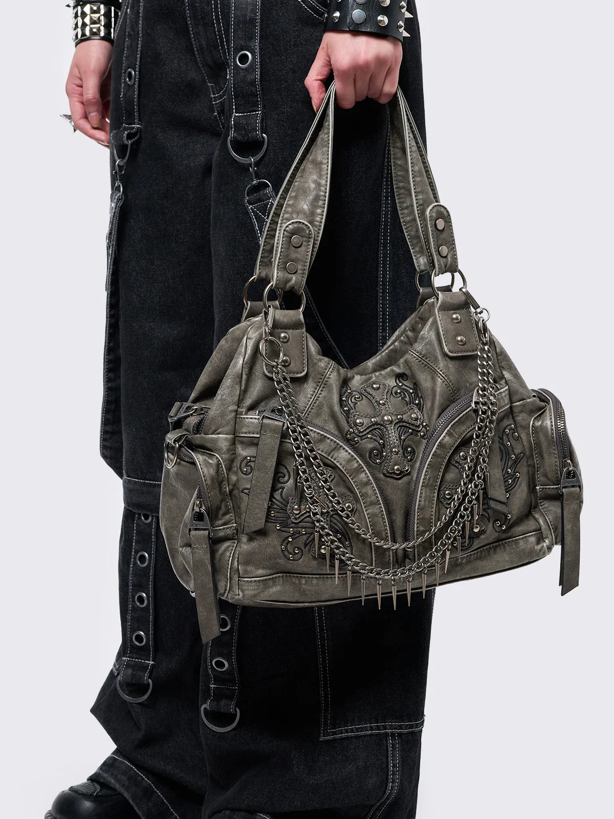 Abyss Grey Vegan Leather Shoulder Bag sold by Minga London product image thumbnail 3