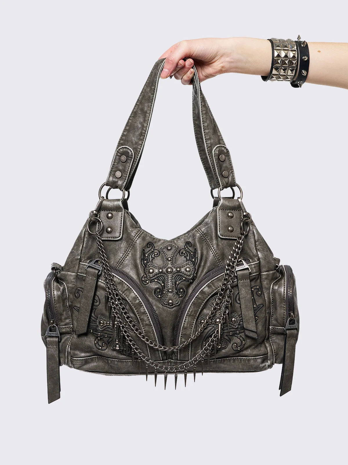 Abyss Grey Vegan Leather Shoulder Bag sold by Minga London