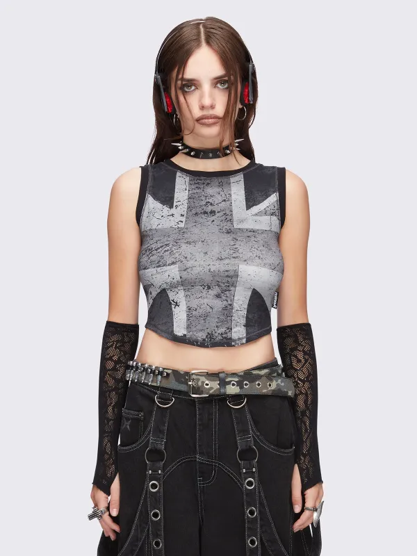 Union Jack Black Vest Top sold by Minga London
