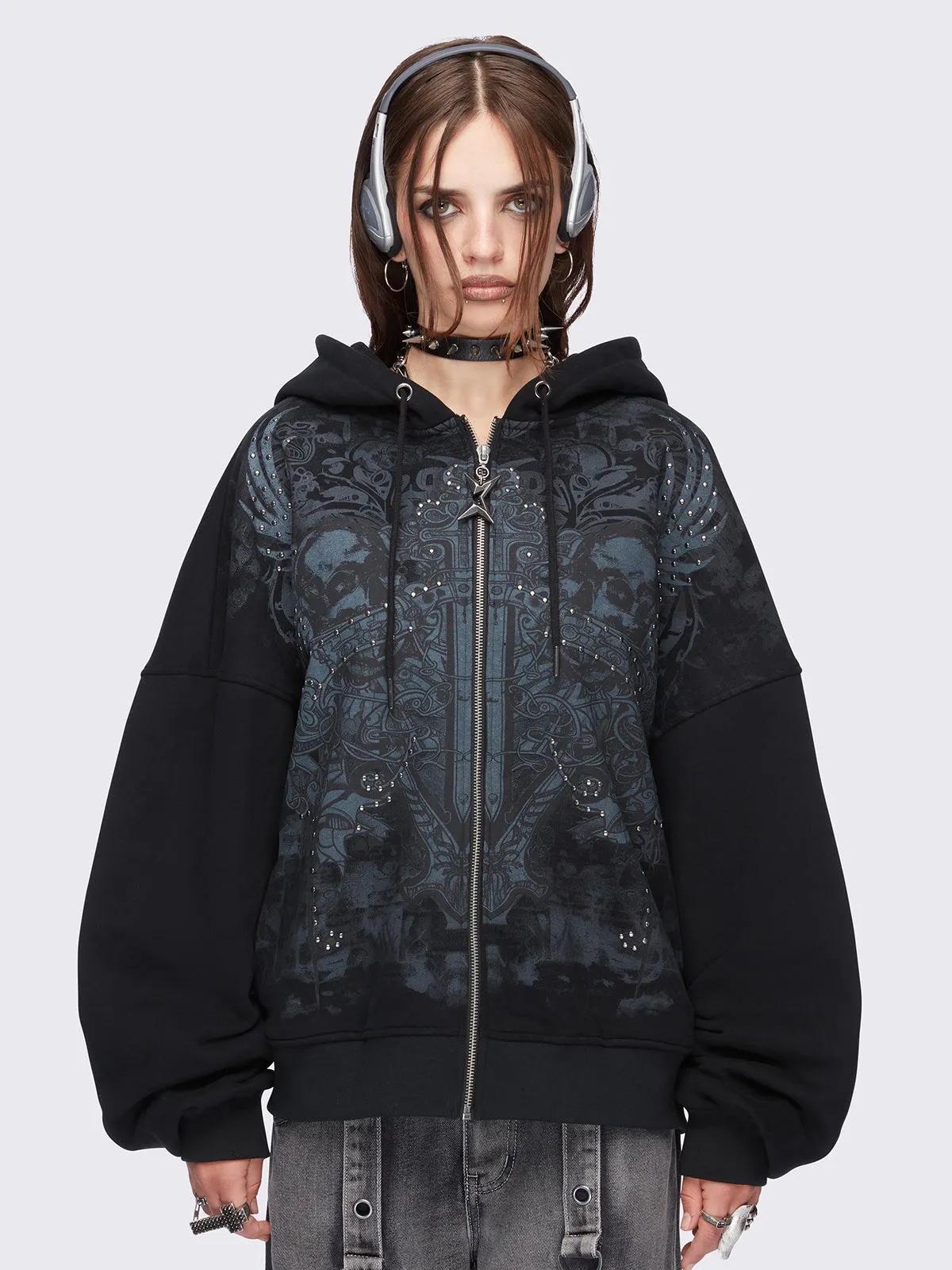 Grim-winged Zip Up Hoodie sold by Minga London