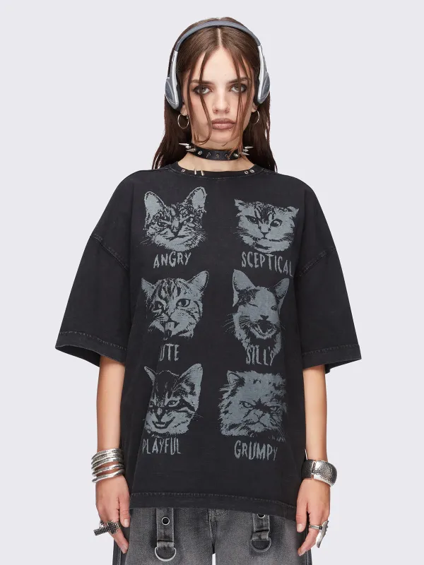 Moody Cats Washed T-Shirt sold by Minga London