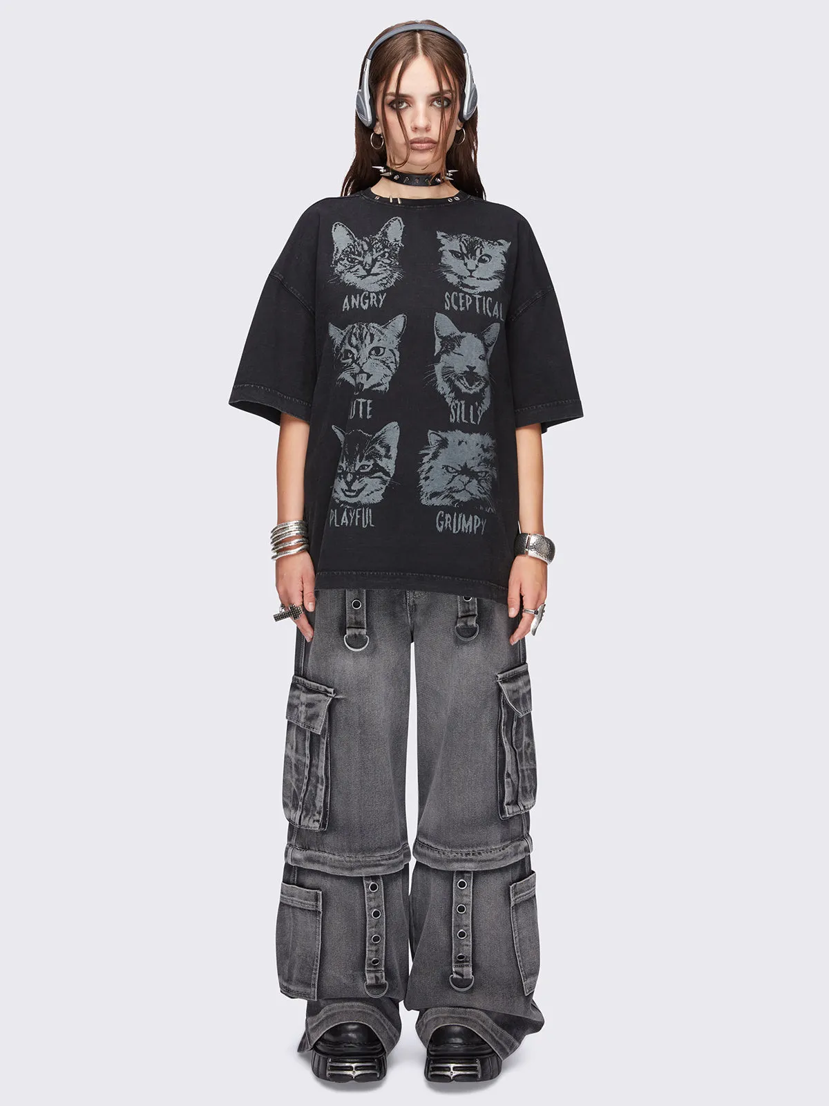 Moody Cats Washed T-Shirt sold by Minga London product image thumbnail 2