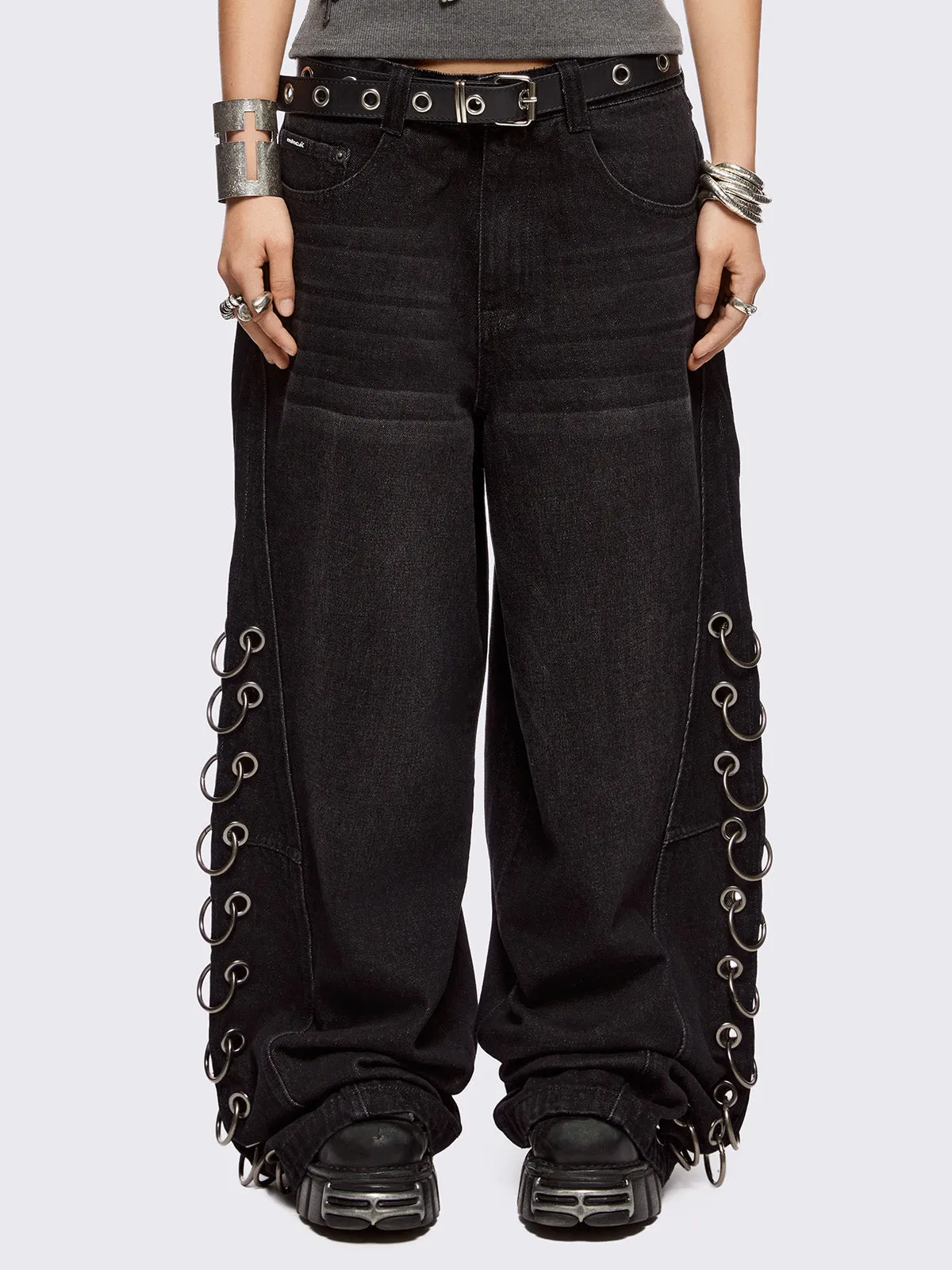 Beck Eyelet Super Baggy Jeans sold by Minga London