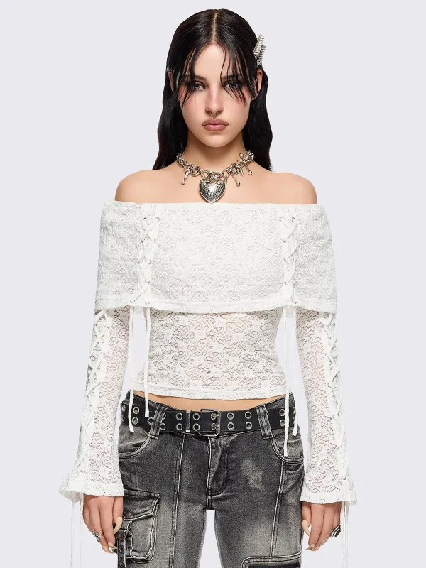 Amy Lace Off-Shoulder Top sold by Minga London